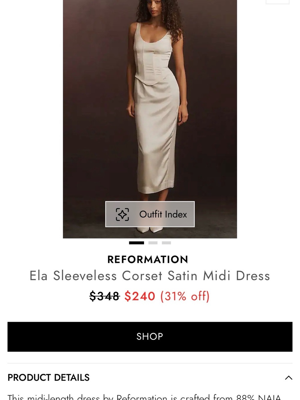 Reformation Ela Sleeveless Corset Satin Midi Dress — Beige Cream